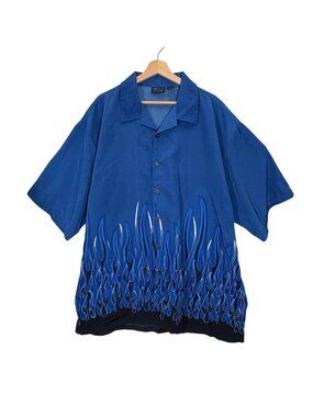 Vintage MT:2 Y2k 90s Short Sleeve Button Up Shirt in Flames Print Size 3XL